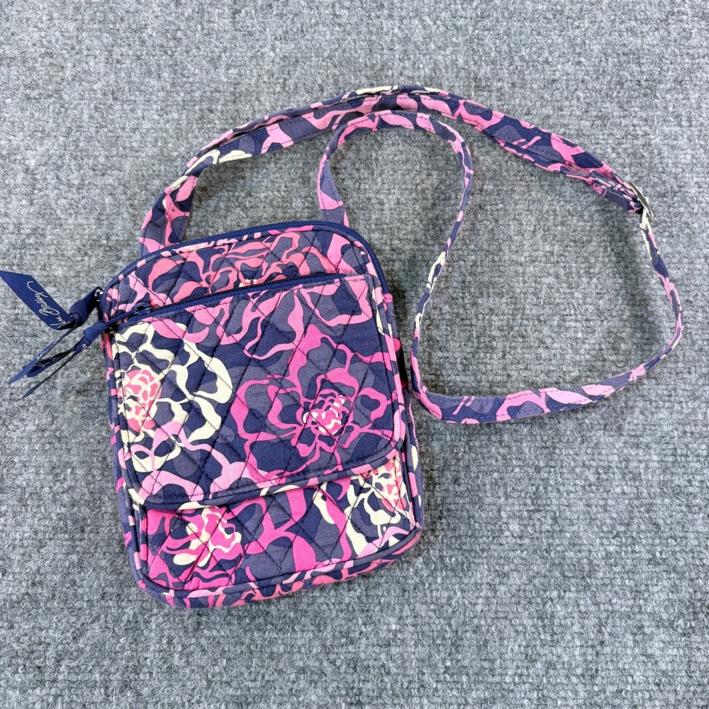 Vera Bradley Quilted Cotton Crossbody Bag‎ Purple Pink Floral Mini Messenger